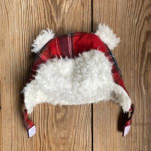 Old Navy Trapper Red Plaid Faux Fur Hat 0-3 Mo